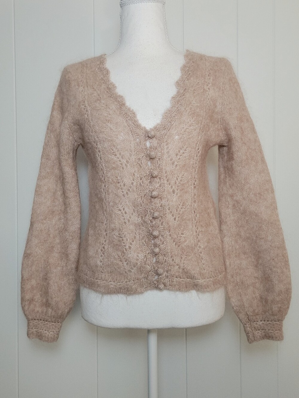 Sezane Angelo Cardigan Mohair Merino Wool Cream Beige Sweater Quiet Luxury MD - Picture 2 of 16